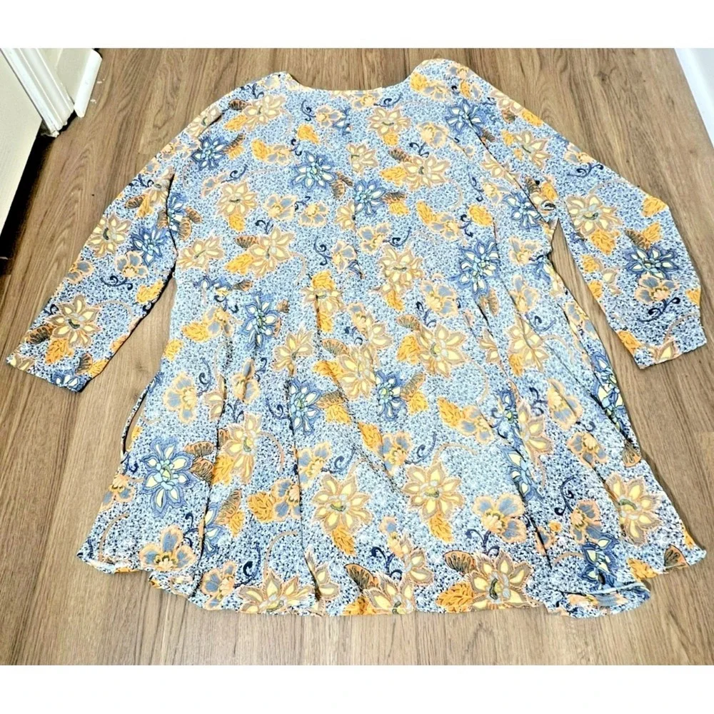 Free People Teegan Mini Dress Medium Blue Yellow‎ Floral Boho Flowy